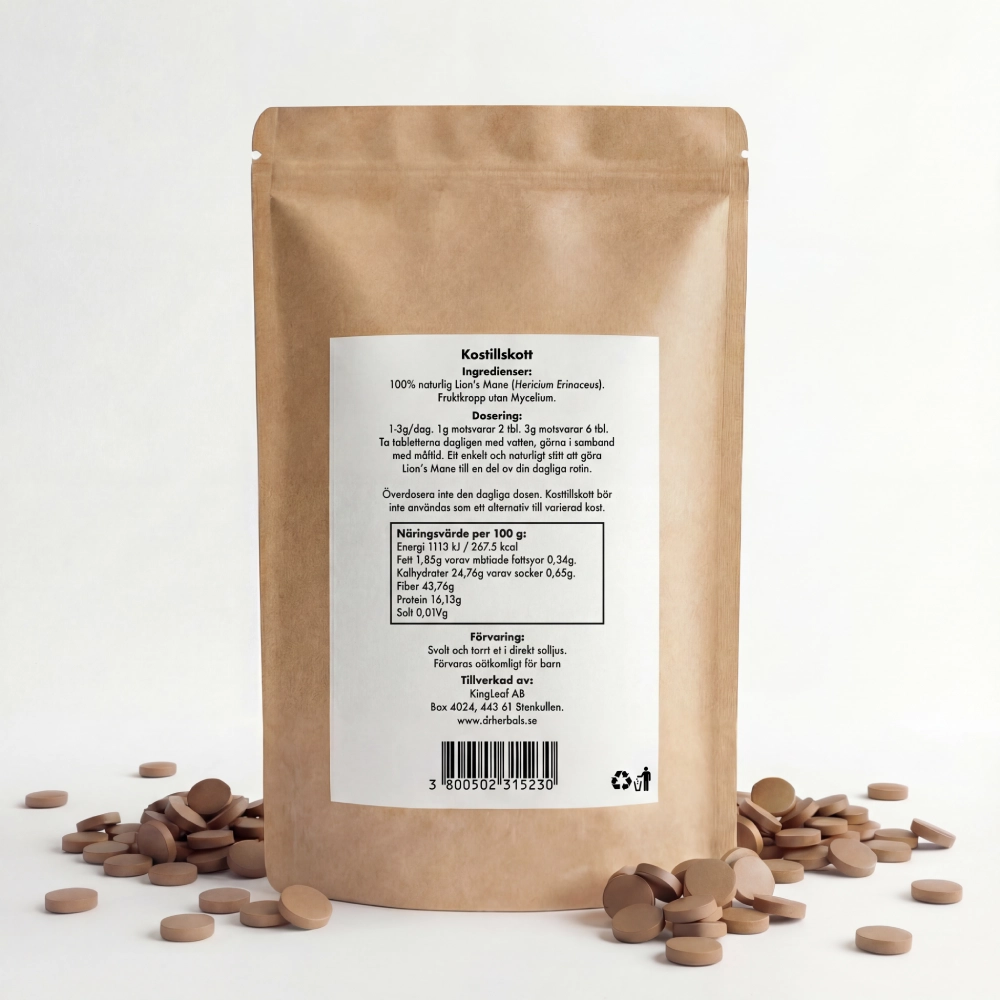 Lion's Mane Tabletter Baksida - DR. Herbals
